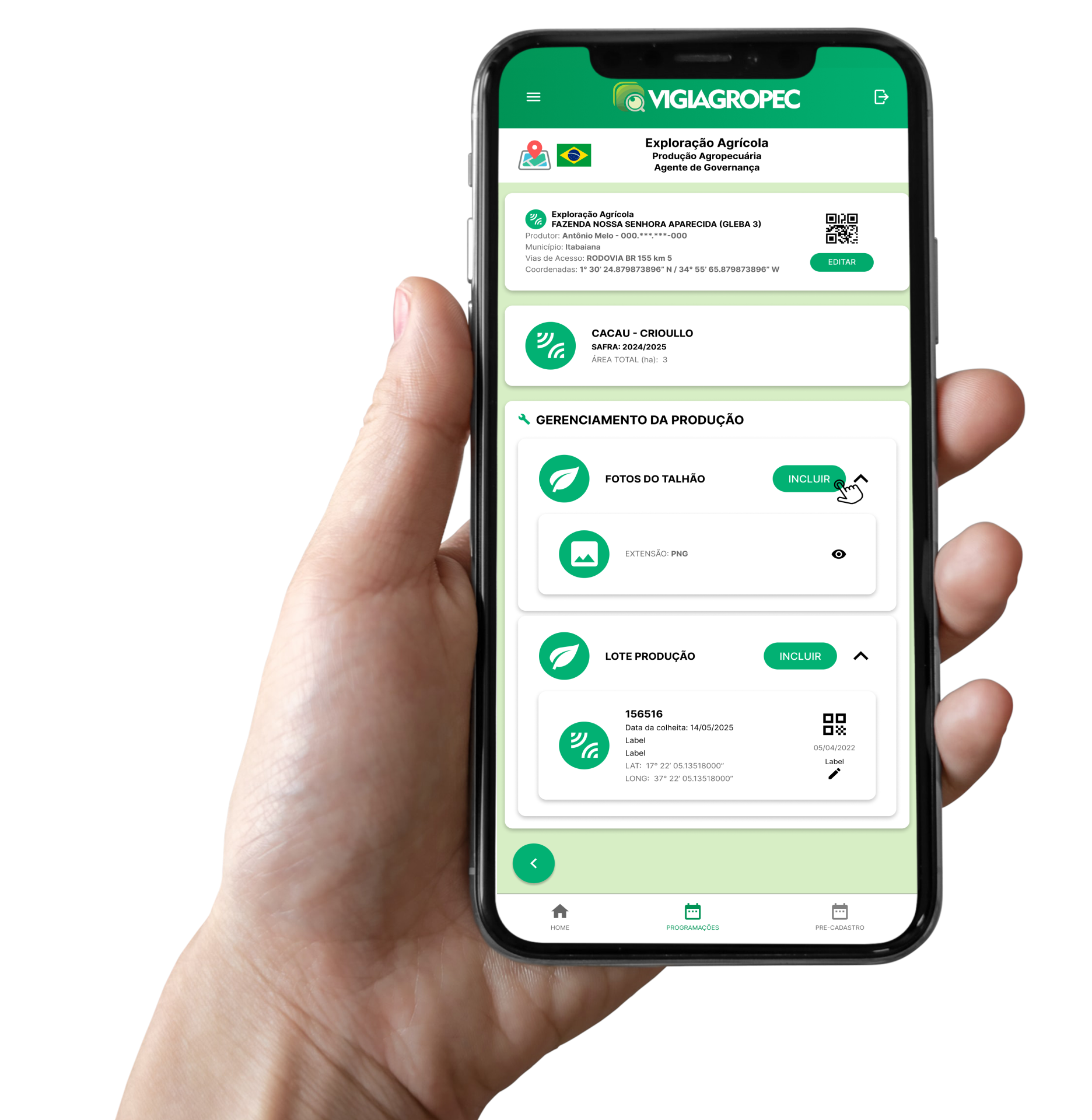 Mockup do app VIGIAGROPEC